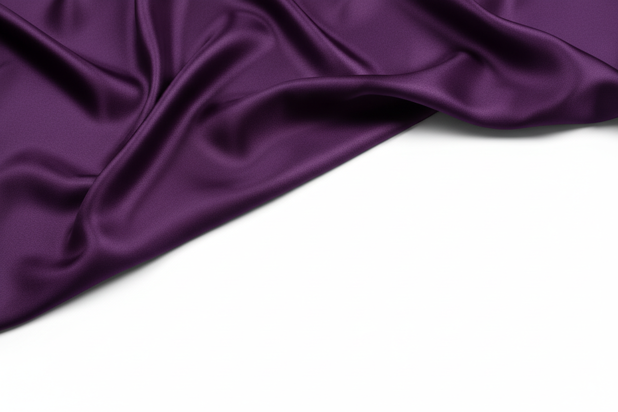 Dark purple satin slightly unveiling a white background 